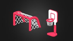 Cartoon Basketball Hoop and Football Tower