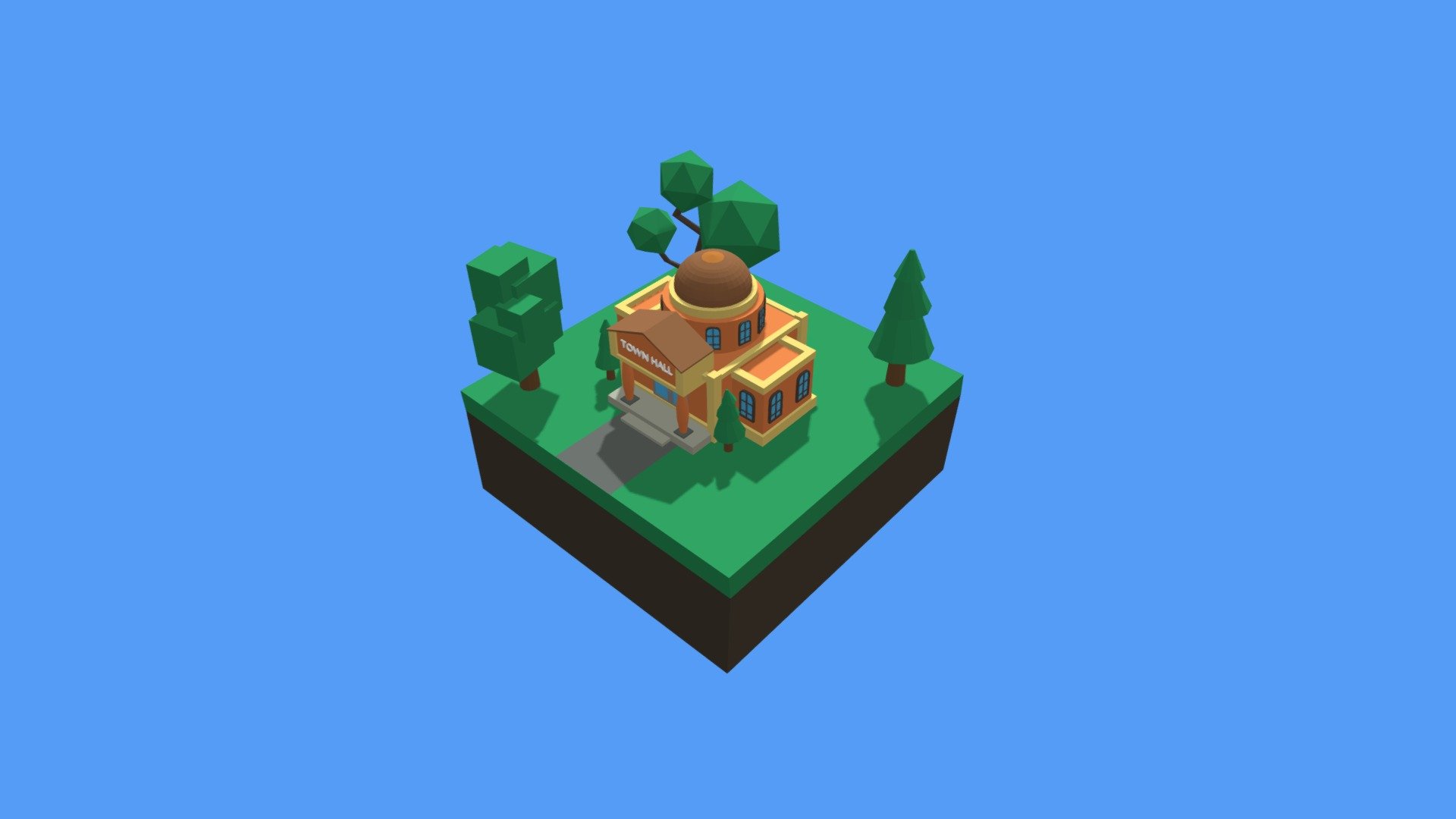 Low poly cartoon Town Hall 3d model