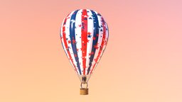 Hot air balloon  Red Blue Stars