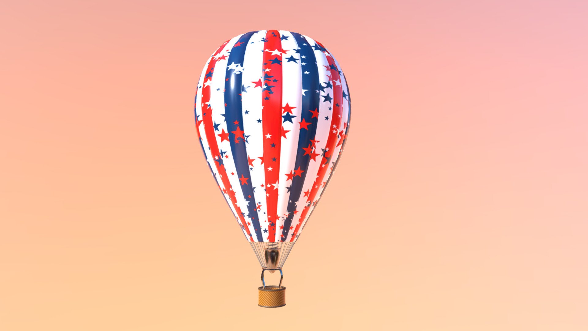 Hot air balloon  Red Blue Stars 3d model