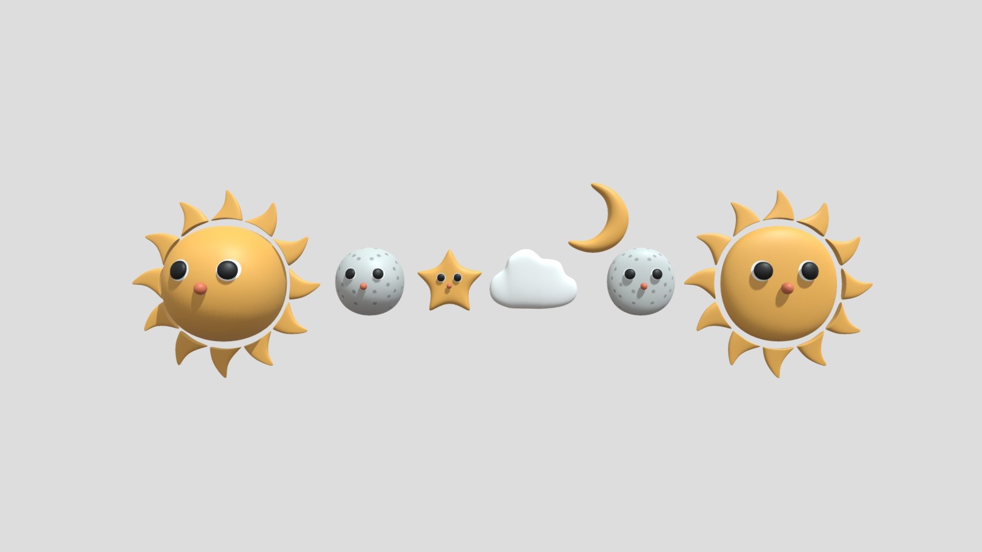 Cartoon Cute Sun Moon Star and Cloud 3d model