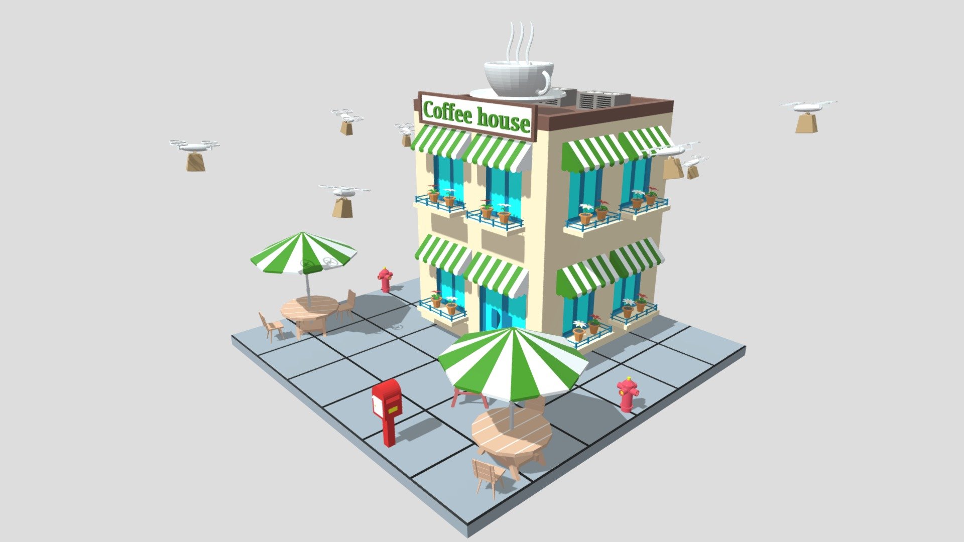 Cartoon Coffee Shop 3d model