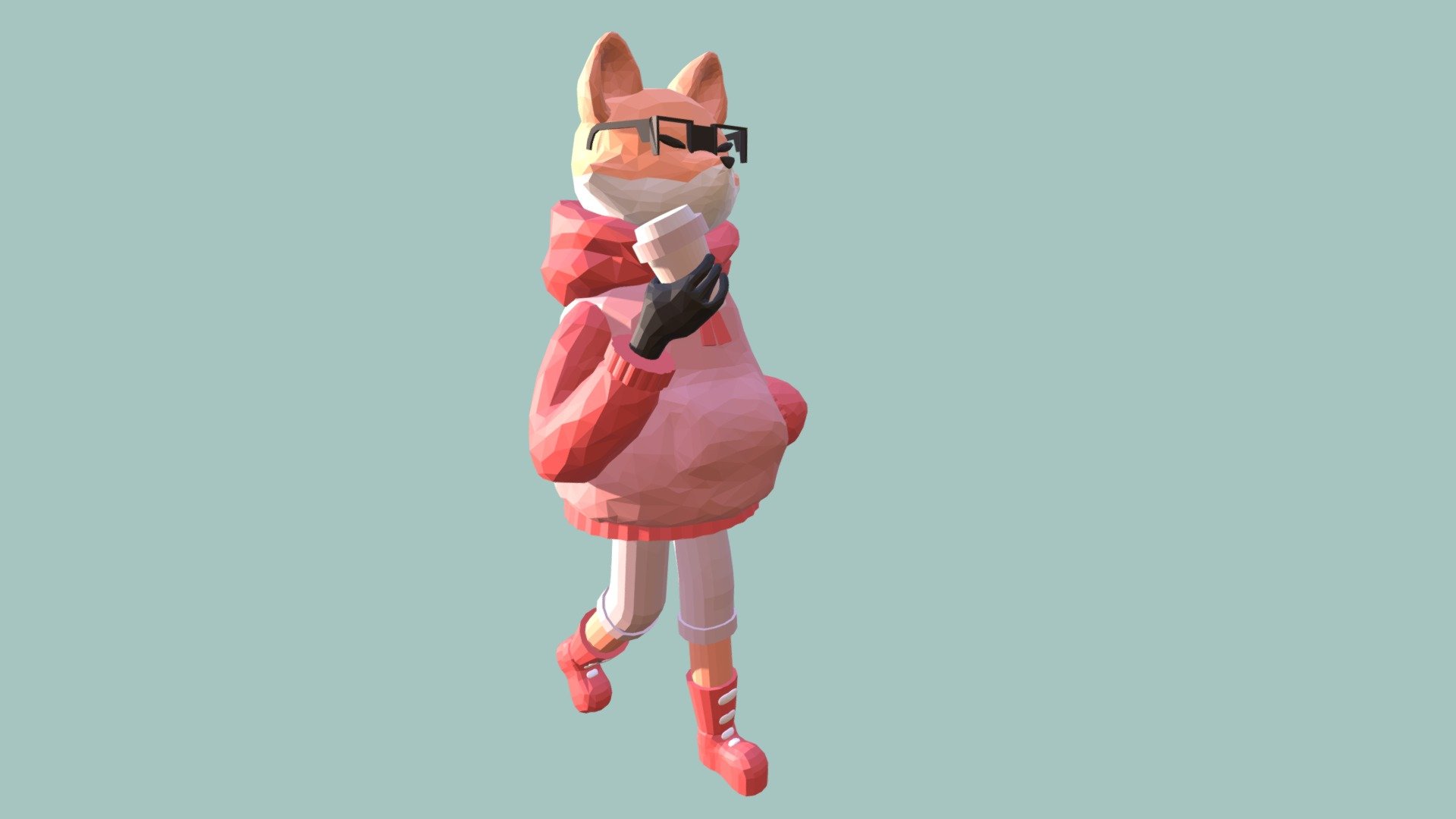 Fox with coffee 3d model