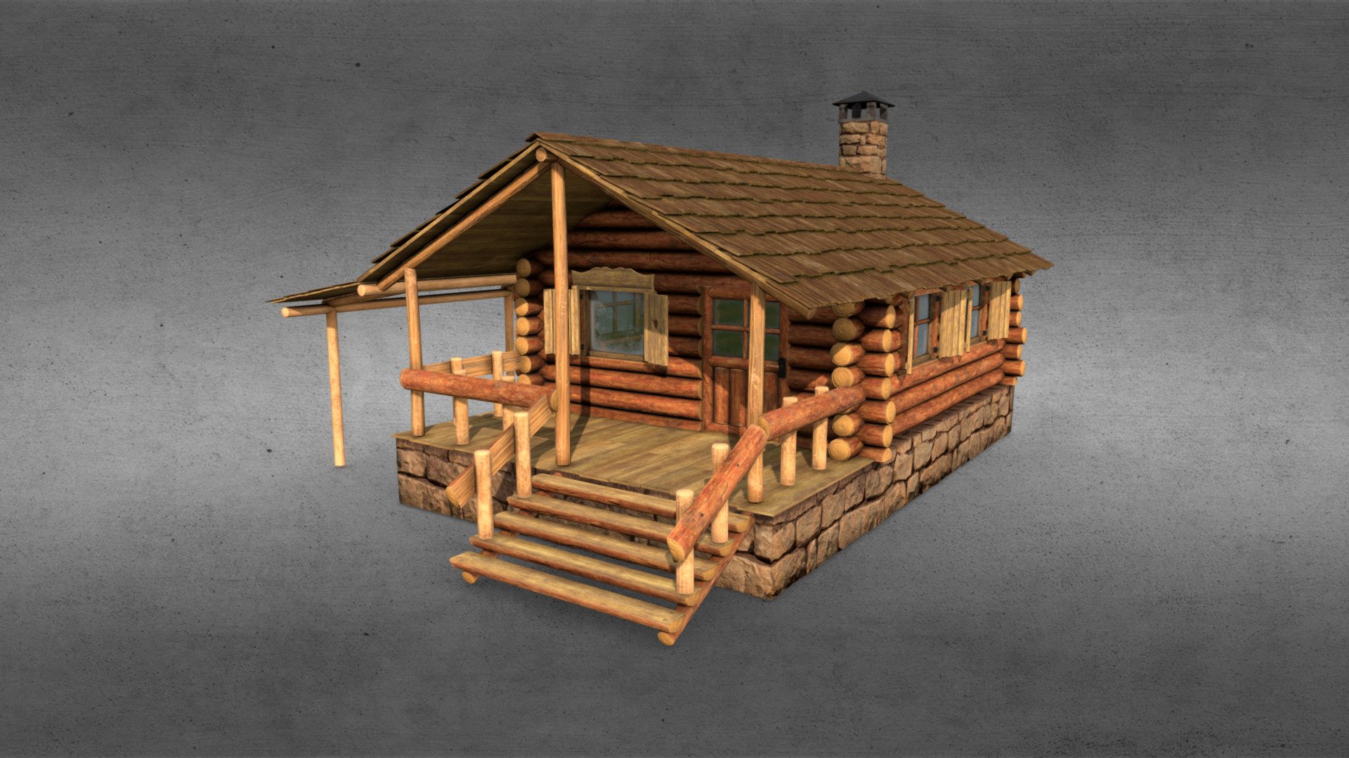 Small Log Cabin with Interior 3d model