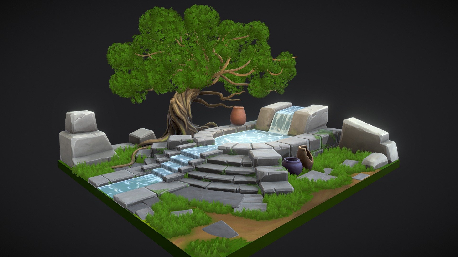 Stylized pool diorama 3d model