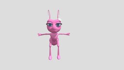 Rigged Stylized Pink Blue Purple Cartoon Ant