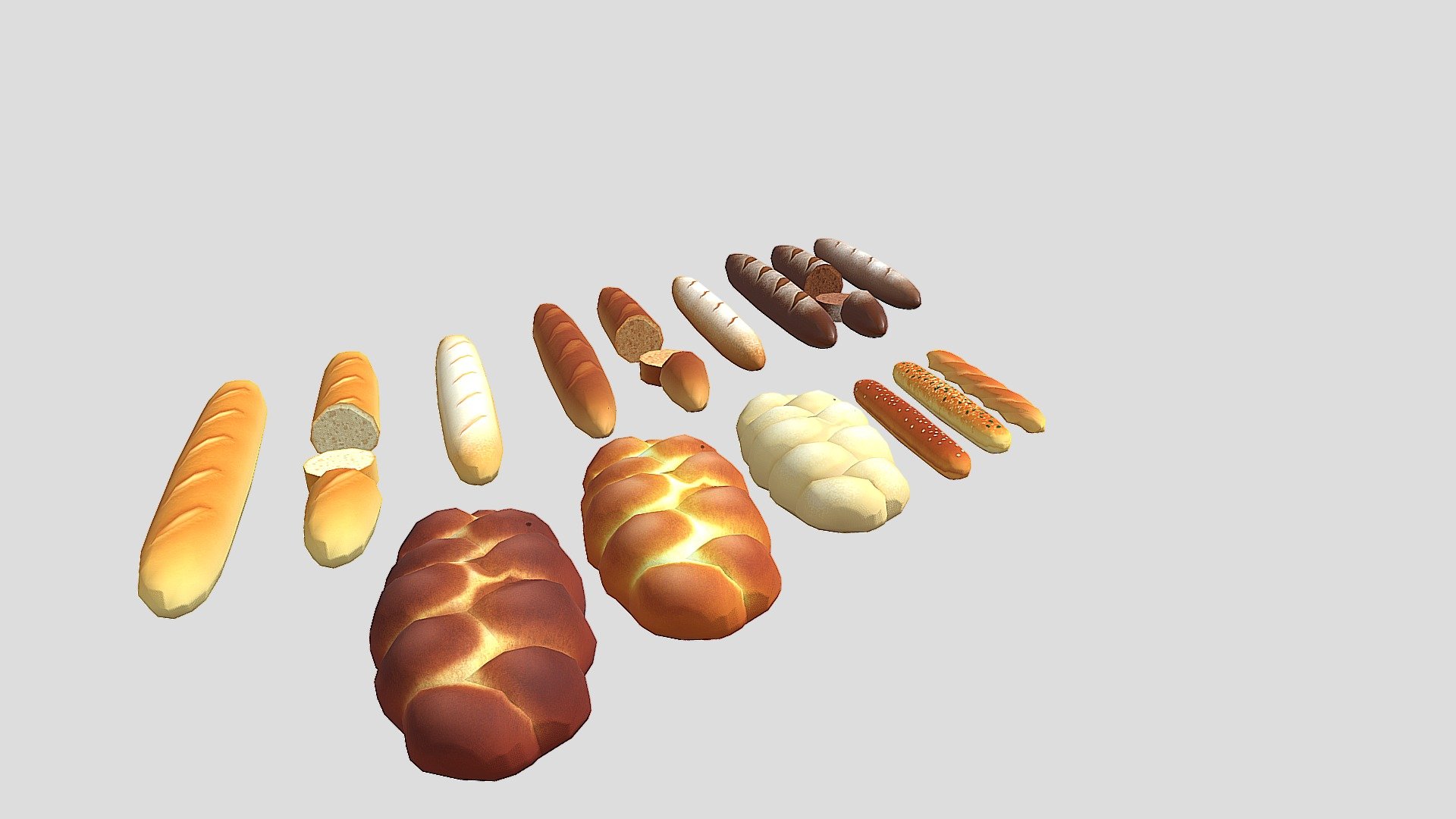 Cartoon Challah And French Baguettes 3d model