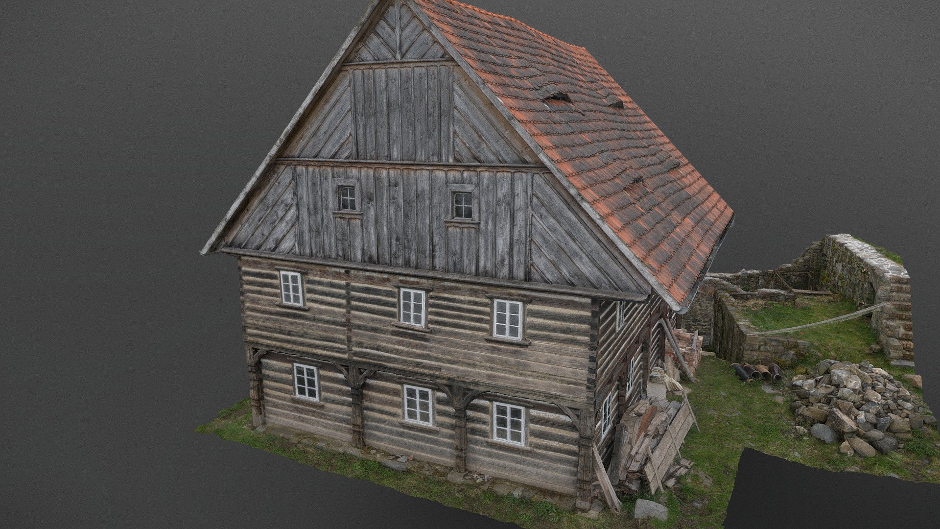 Medieval half-timbered mill 3d model