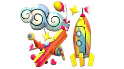 Cartoon 3D illustration Aircraft Rocket Toy