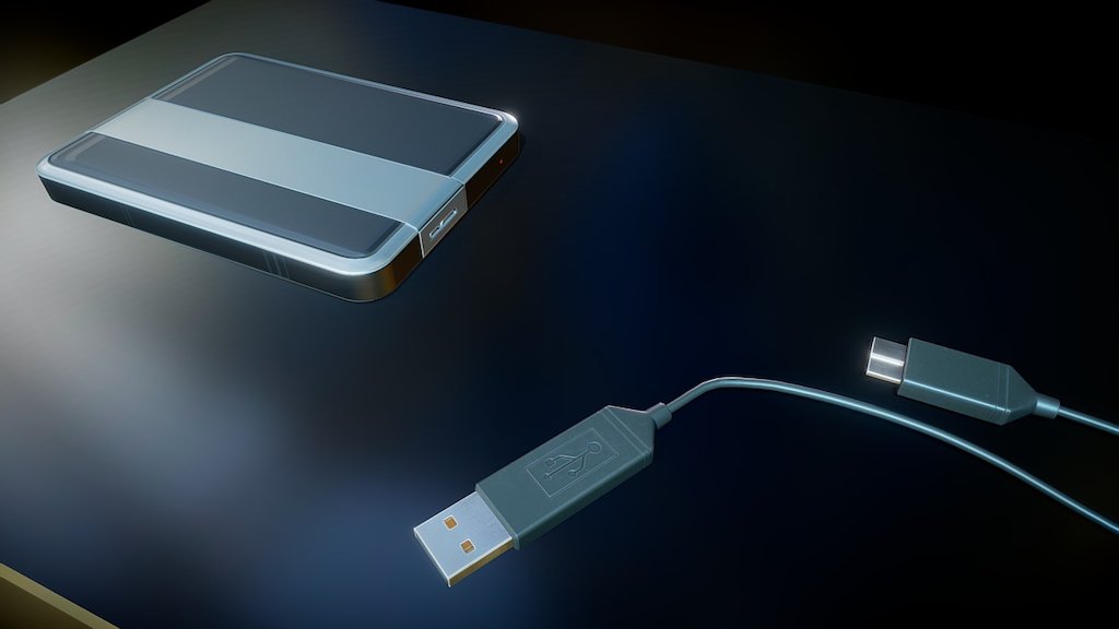 External HDD with USB Cable Animated 3d model