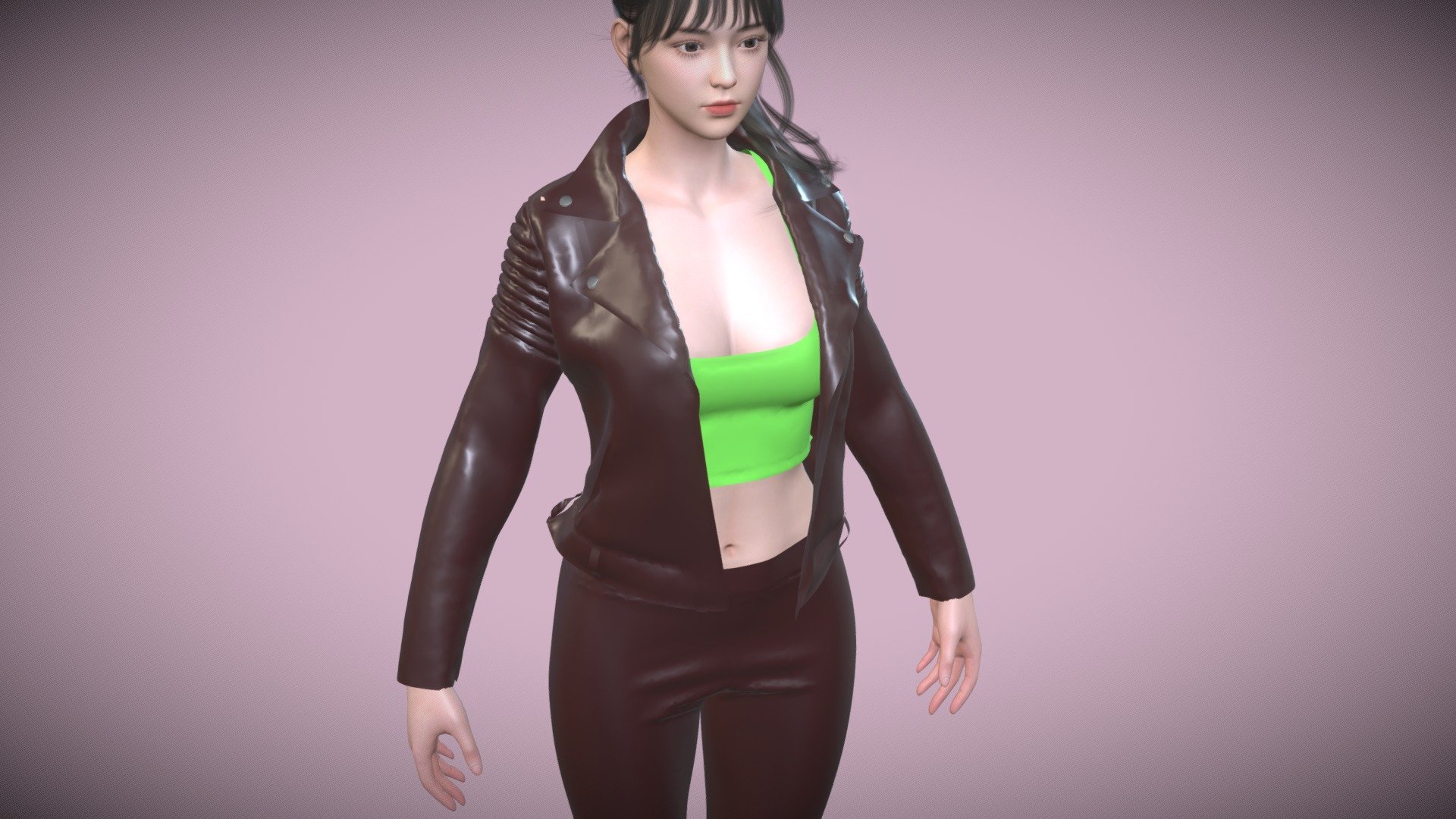 Women Black Leather Jacket  Marvelous Desinger 3d model