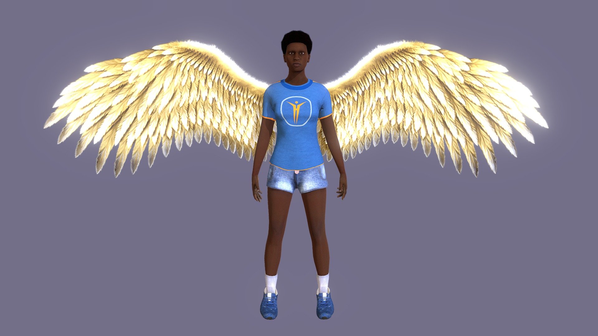 Golden Angel Wings Animations With Model Example 3d model