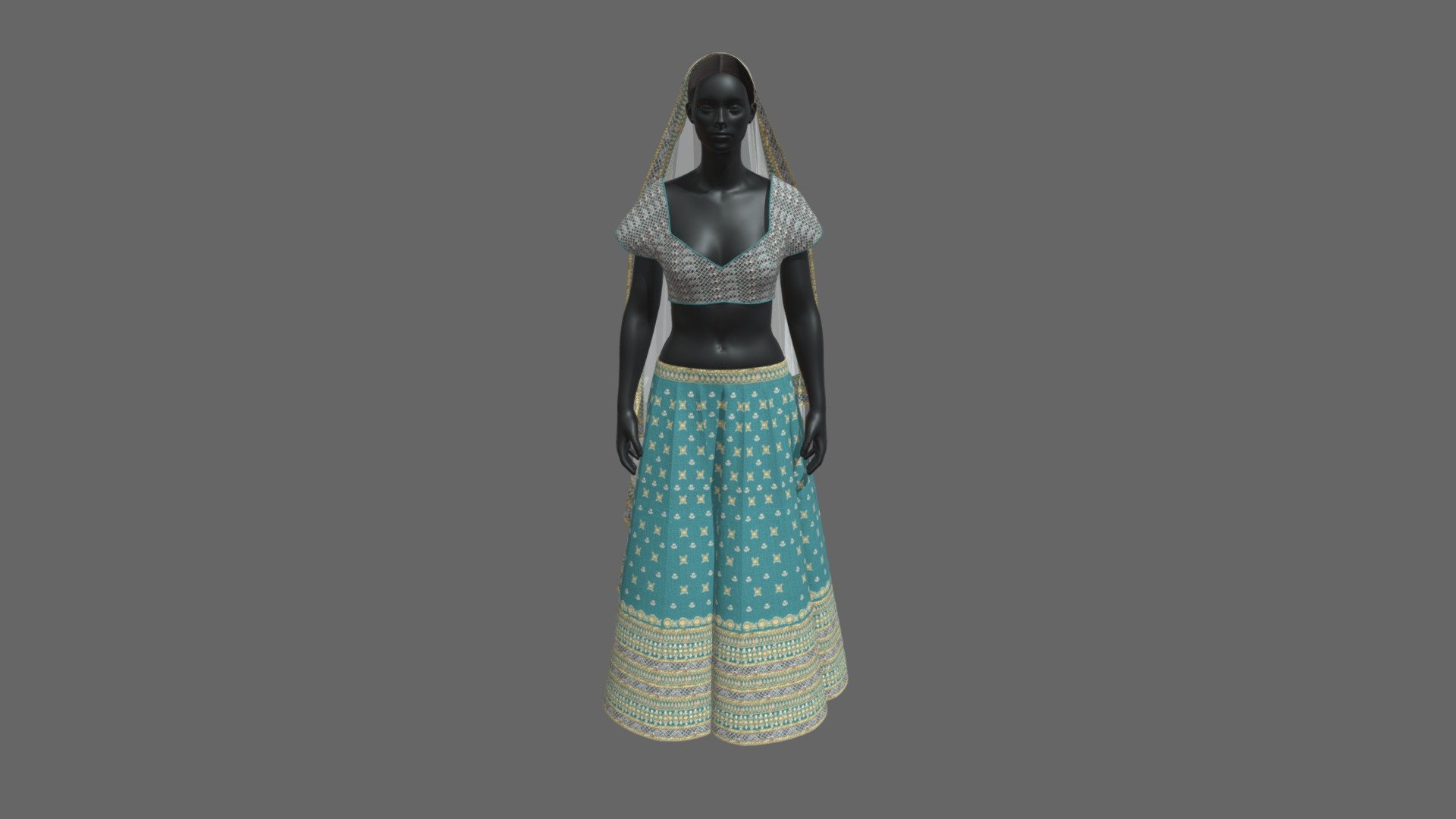 TarquoiseBlue Emblished Lehenga 3d model