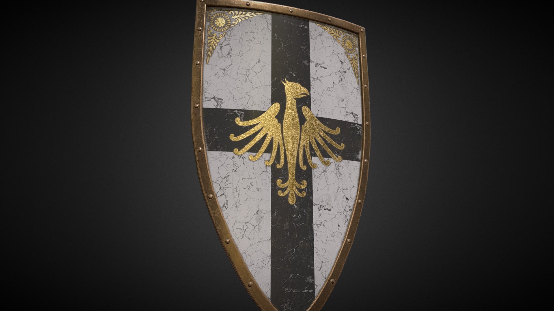 Gold and Bronze Medieval Shield 3d model