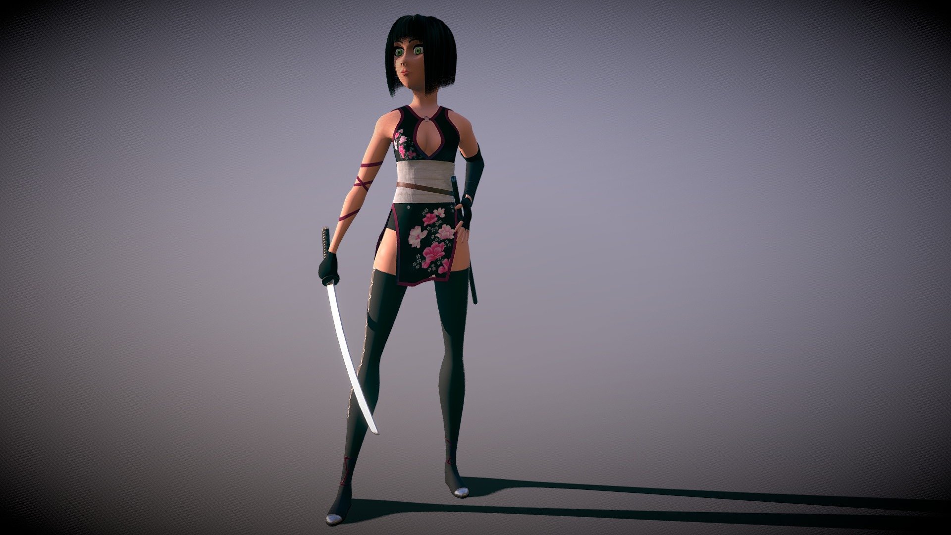 girl ninja cartoon style 3d model