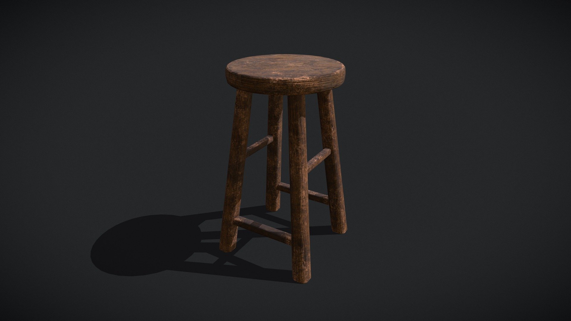 Rustic Wooden Bar Stool 3d model