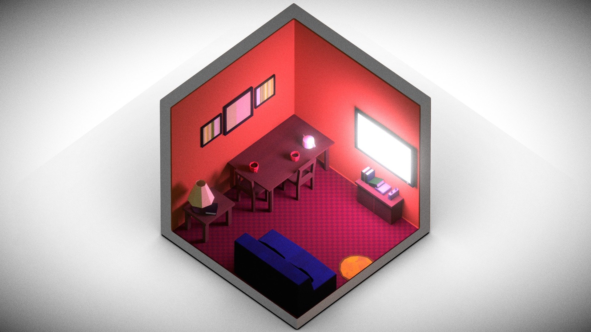 Home living isometric room gameready 3d model