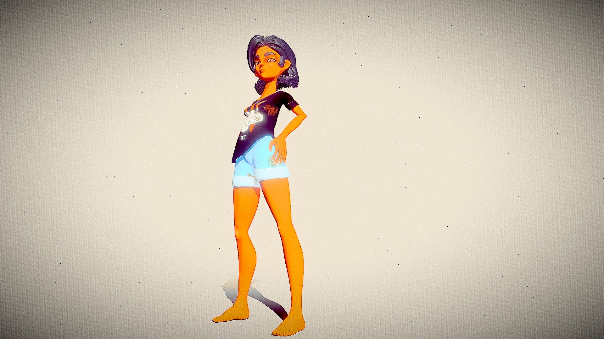 cartoon female character 3d model