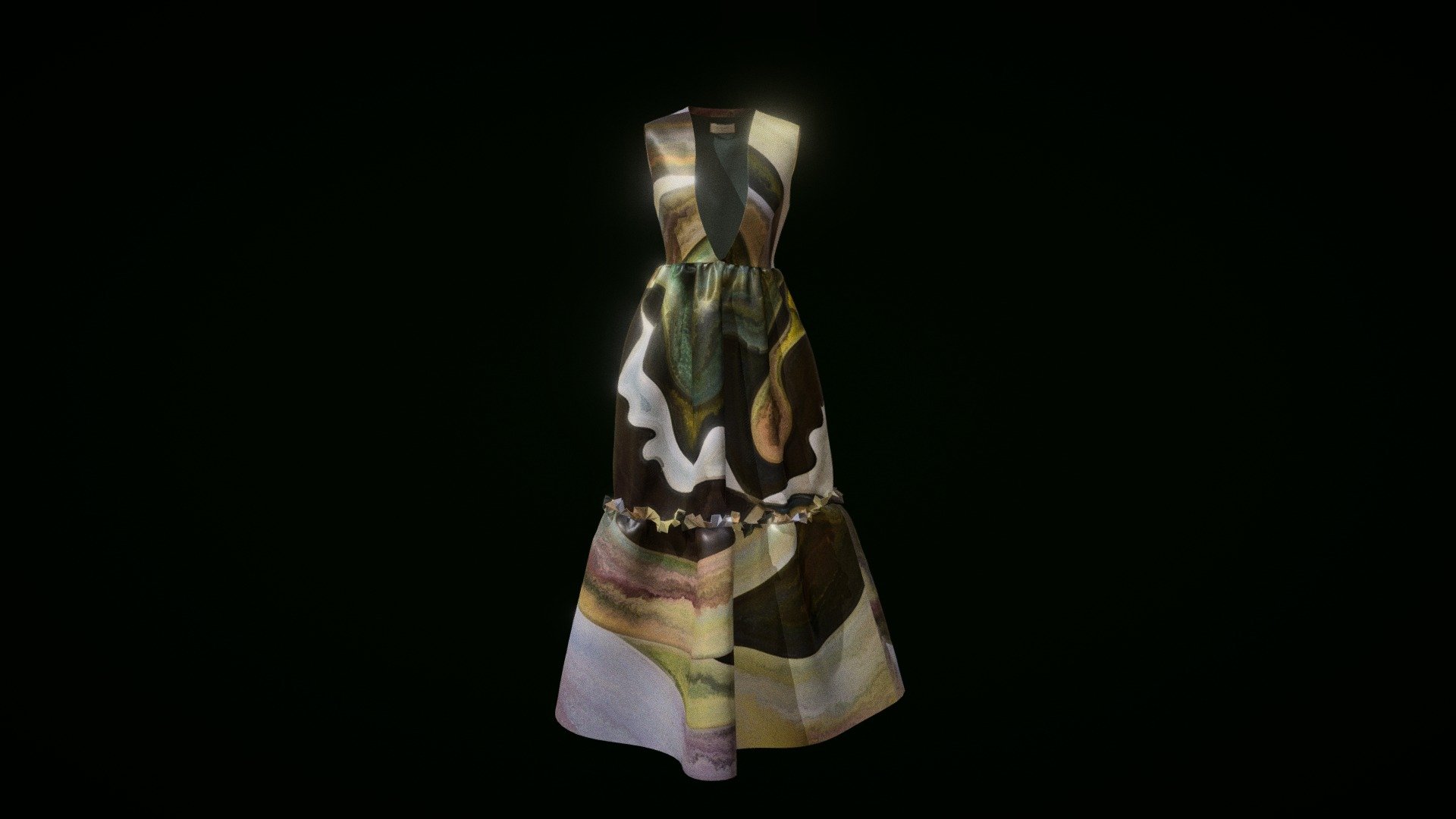 Vestido Longo Faces Tafeta 3d model