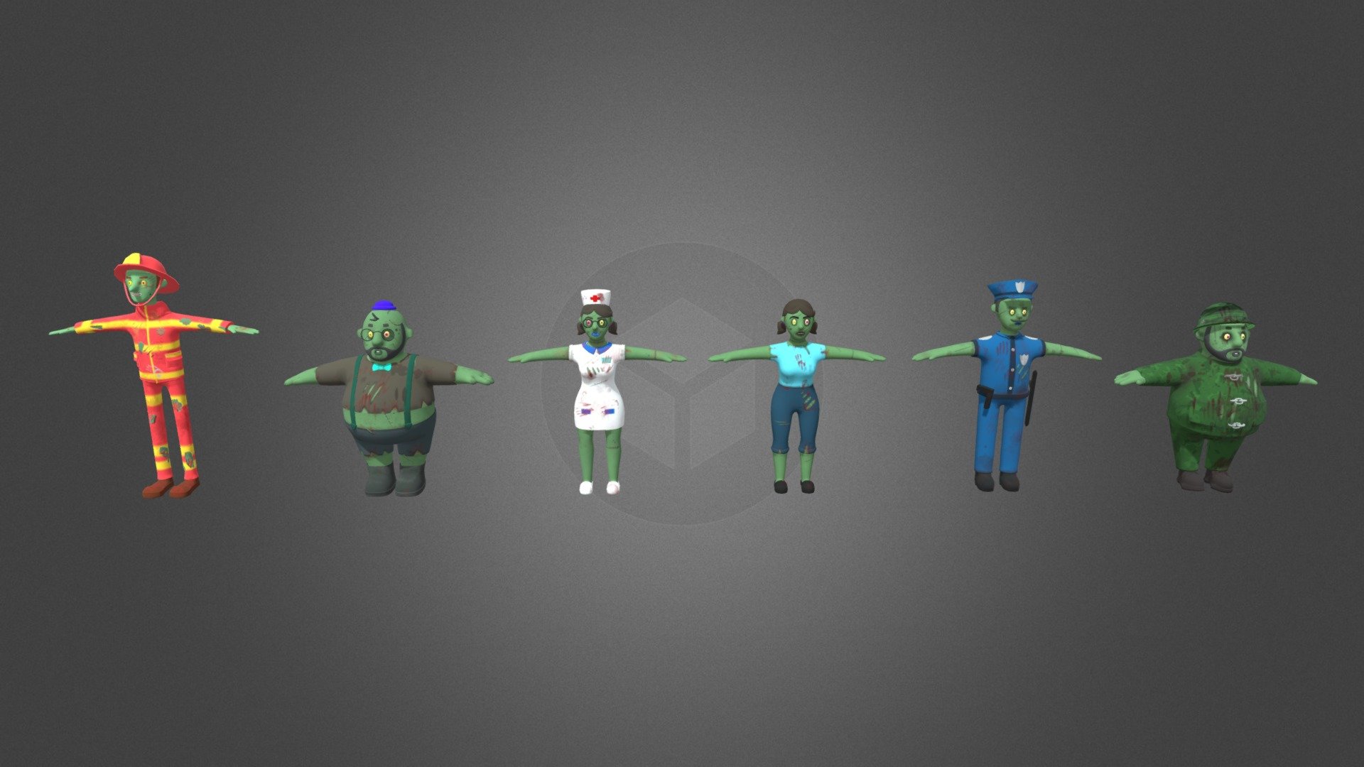 6 Cartoon Zombie APOCALYPSE Characters 3d model