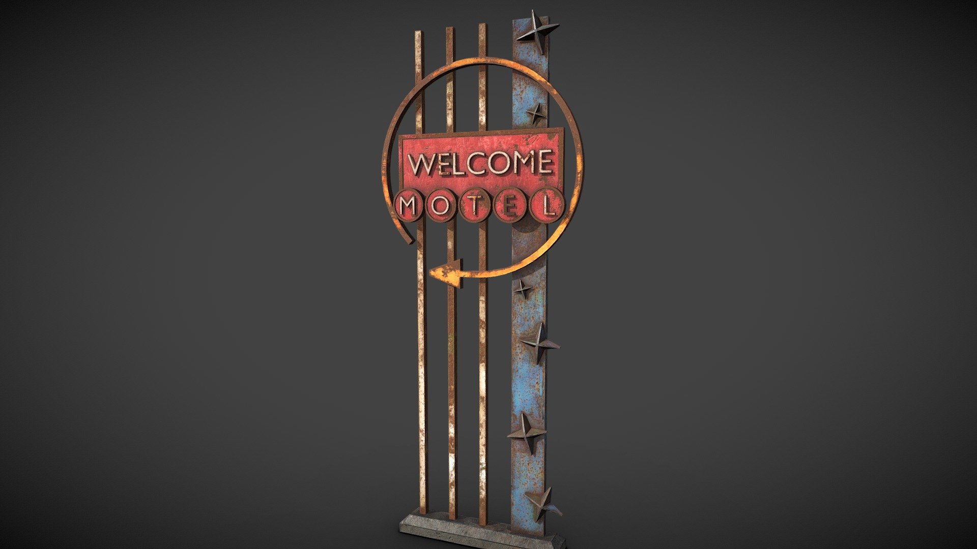 Rust Classic American Motel signboard 3d model