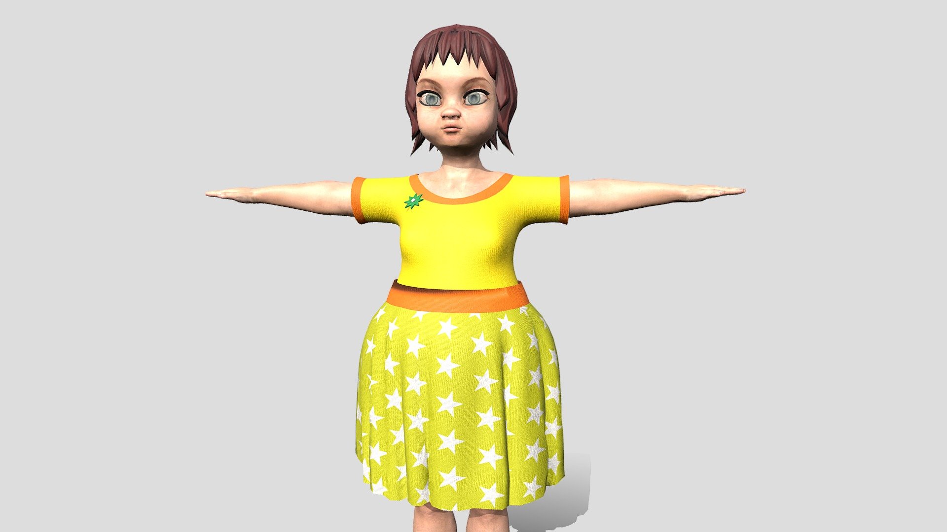 Little Girl in dress cartoon 3D game character 3d model