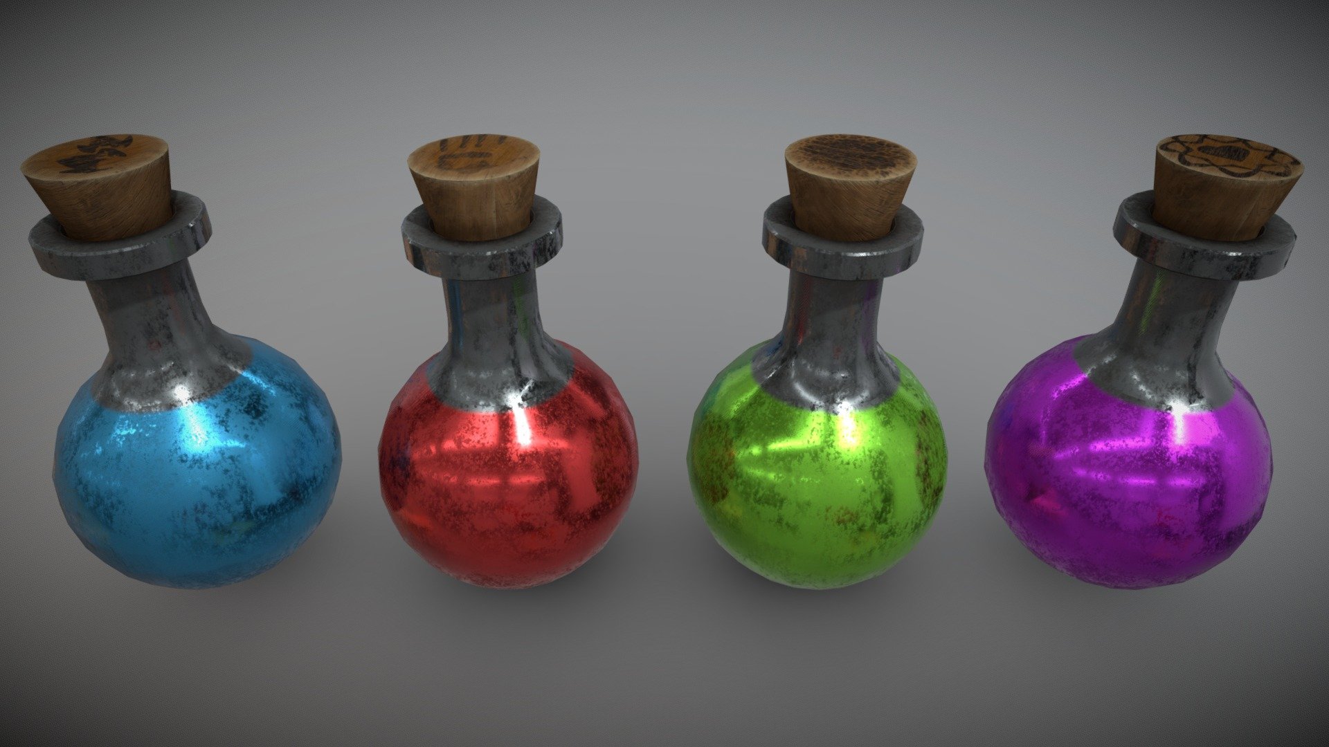 4 Colour Alchemist Sphere Like Potions 3d model