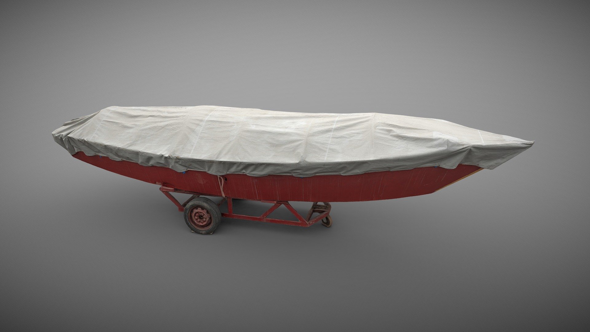 Docked red boat covered 3d model