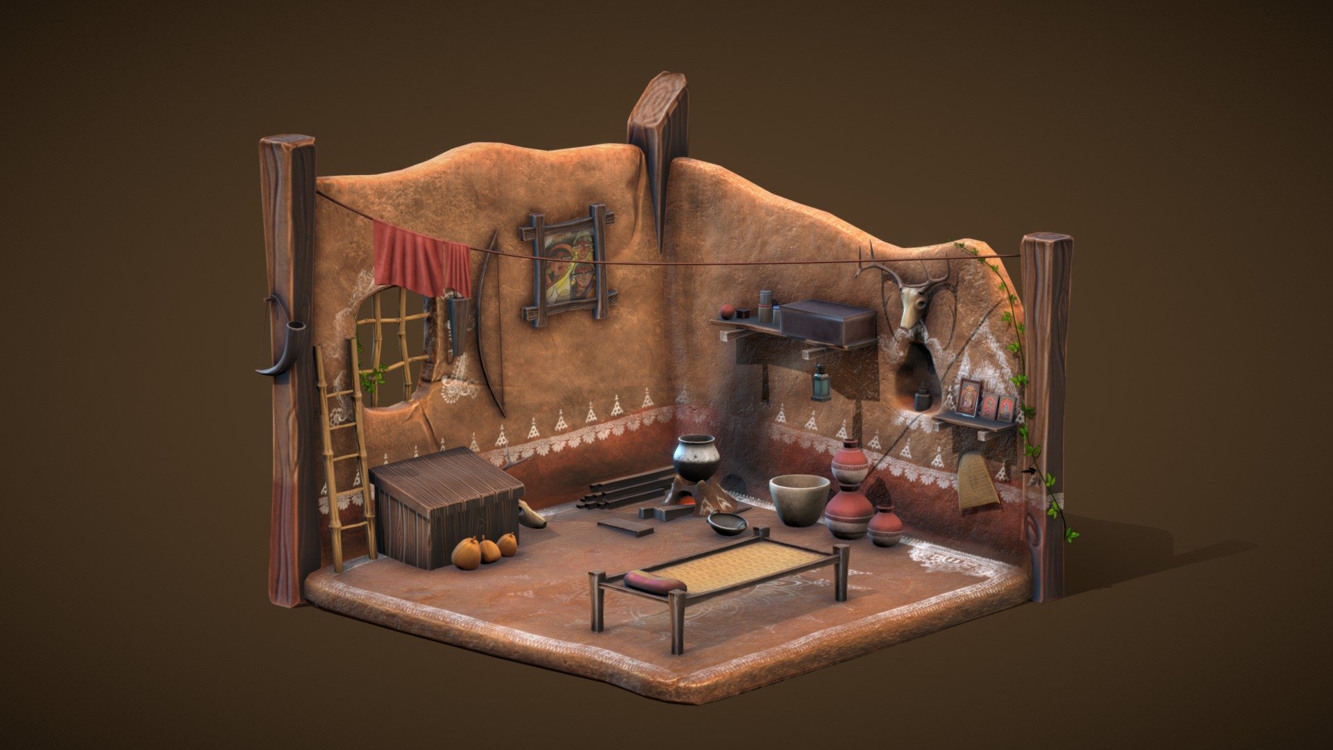 The indian tribal isometric room 3d model