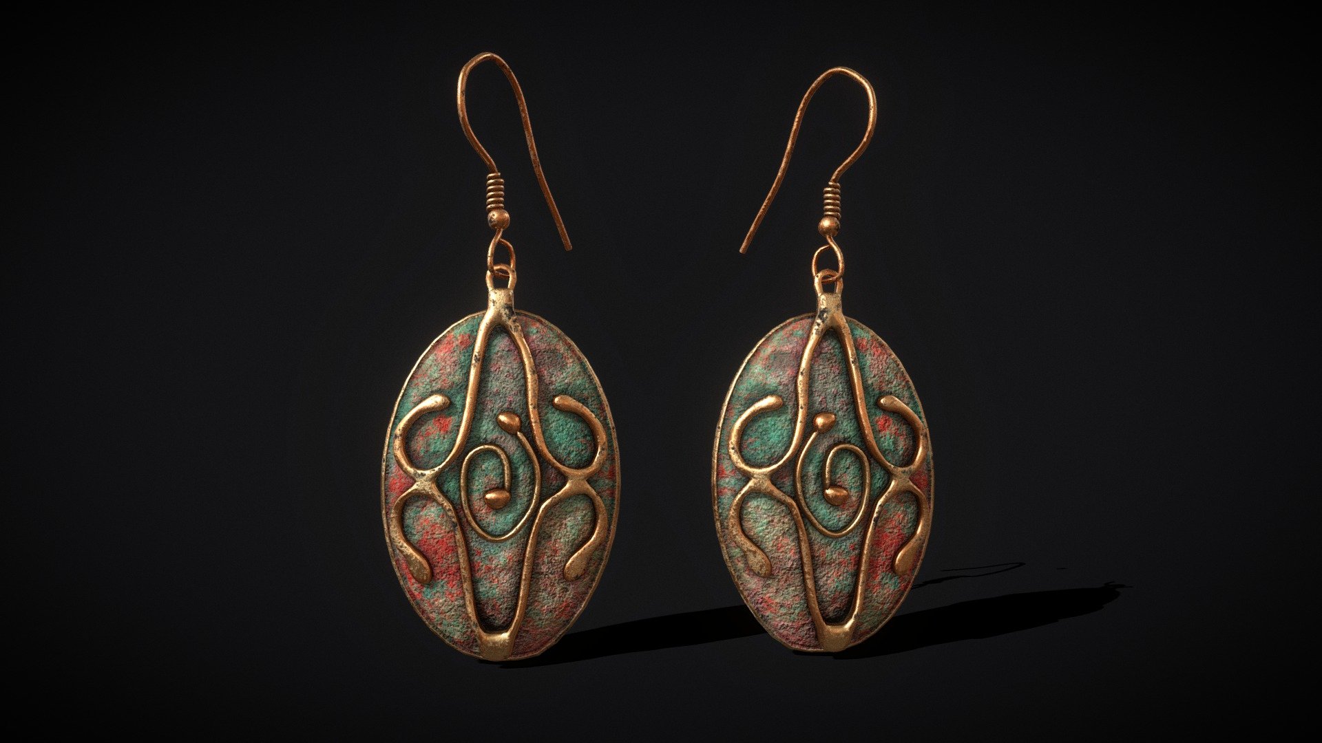 Corroding Oval Drop Earrings 3d model