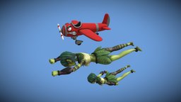 Animated Flying Elves with Cartoon Airplane Loop