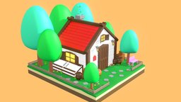 Cute cartoon style house in  forest