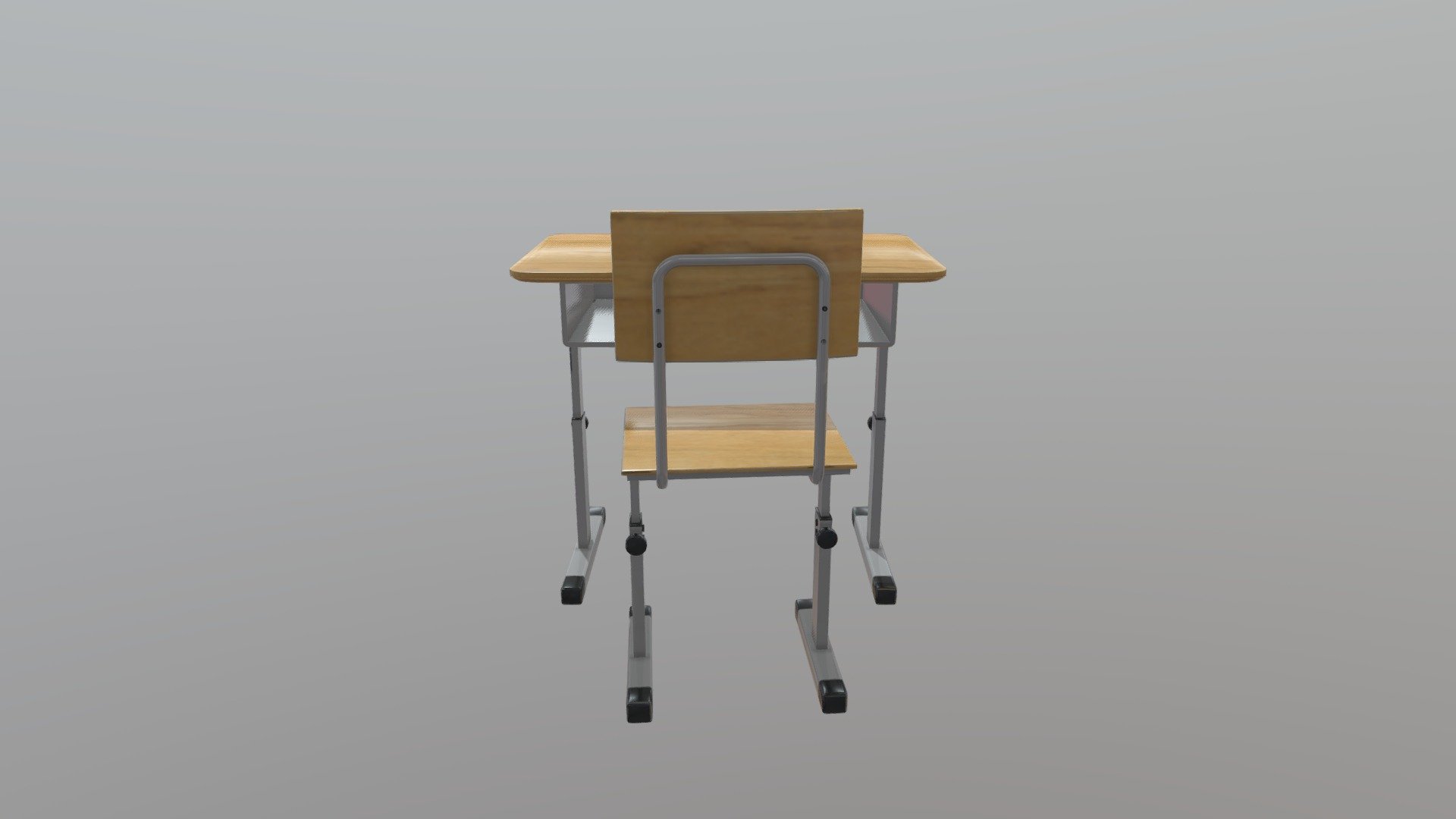 Japanese school table and chair 3d model