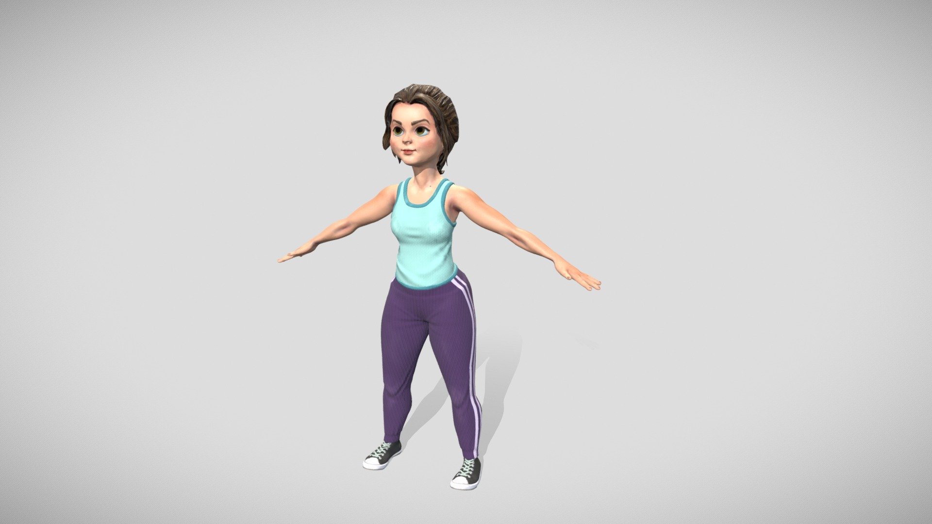 Cartoon girl in sportswear and sneakers 3d model