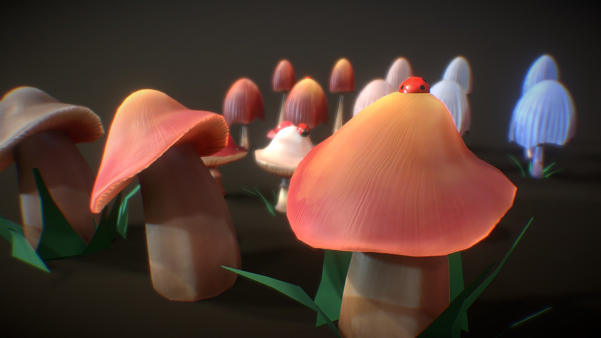 Cartoon Mushroom pack with ladybug 3d model