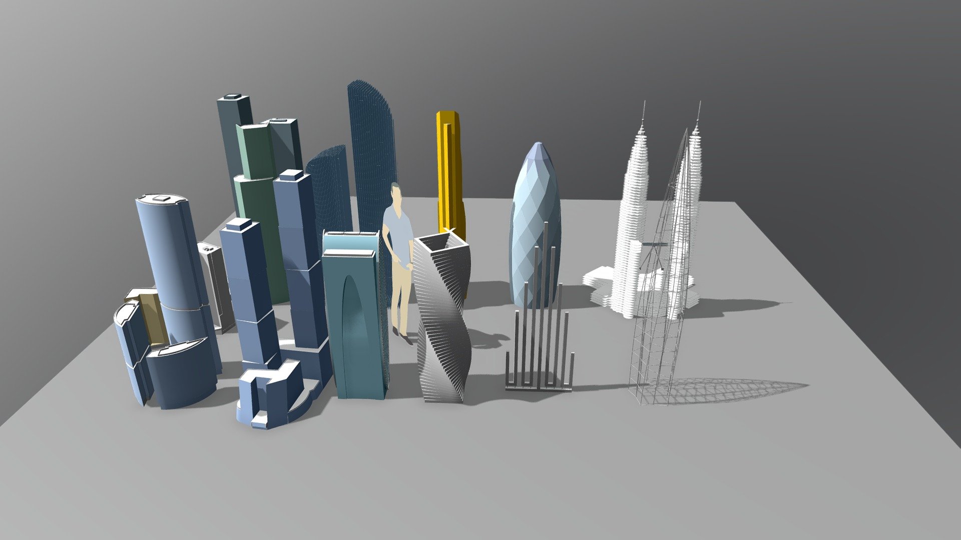 Models of skyscrapers for exhibition 3d model