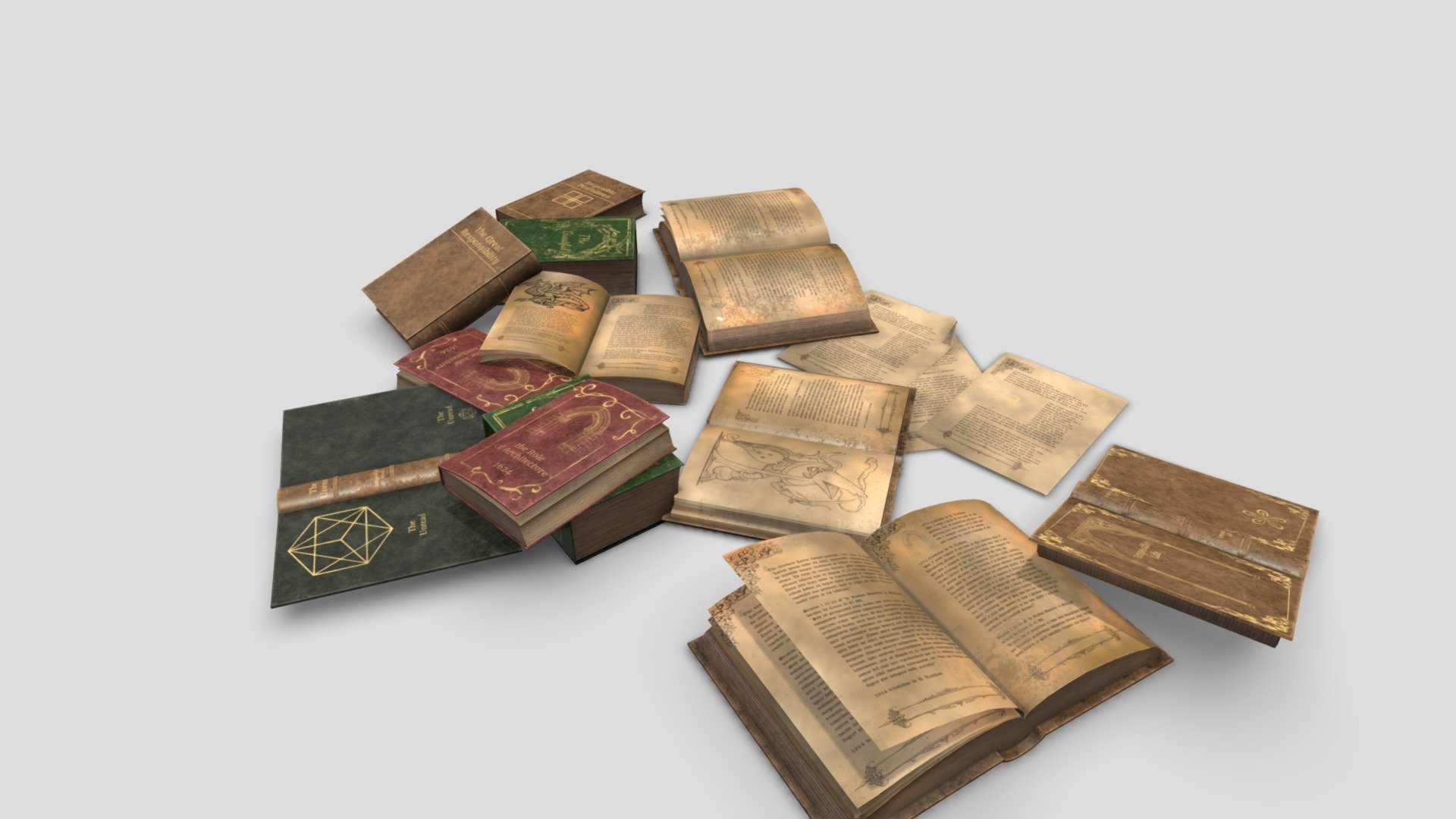 Old medieval Books 3d model