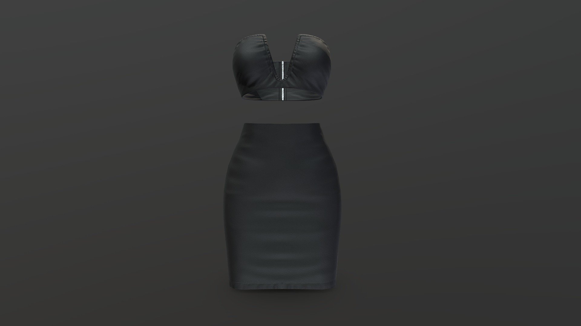 Leather V Crop Tube Top Pencil Skirt Dress 3d model