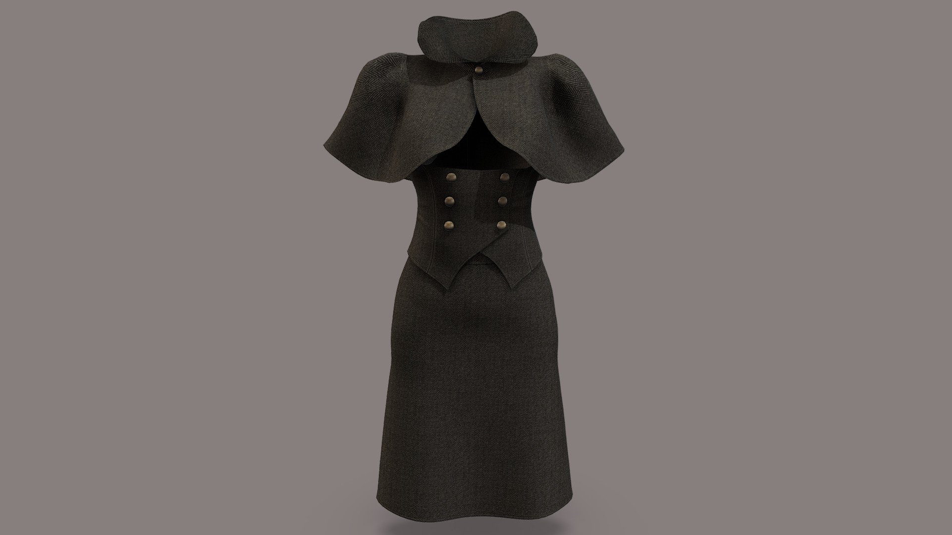 Standing Collar Bolero Cloak Strapless Dress 3d model