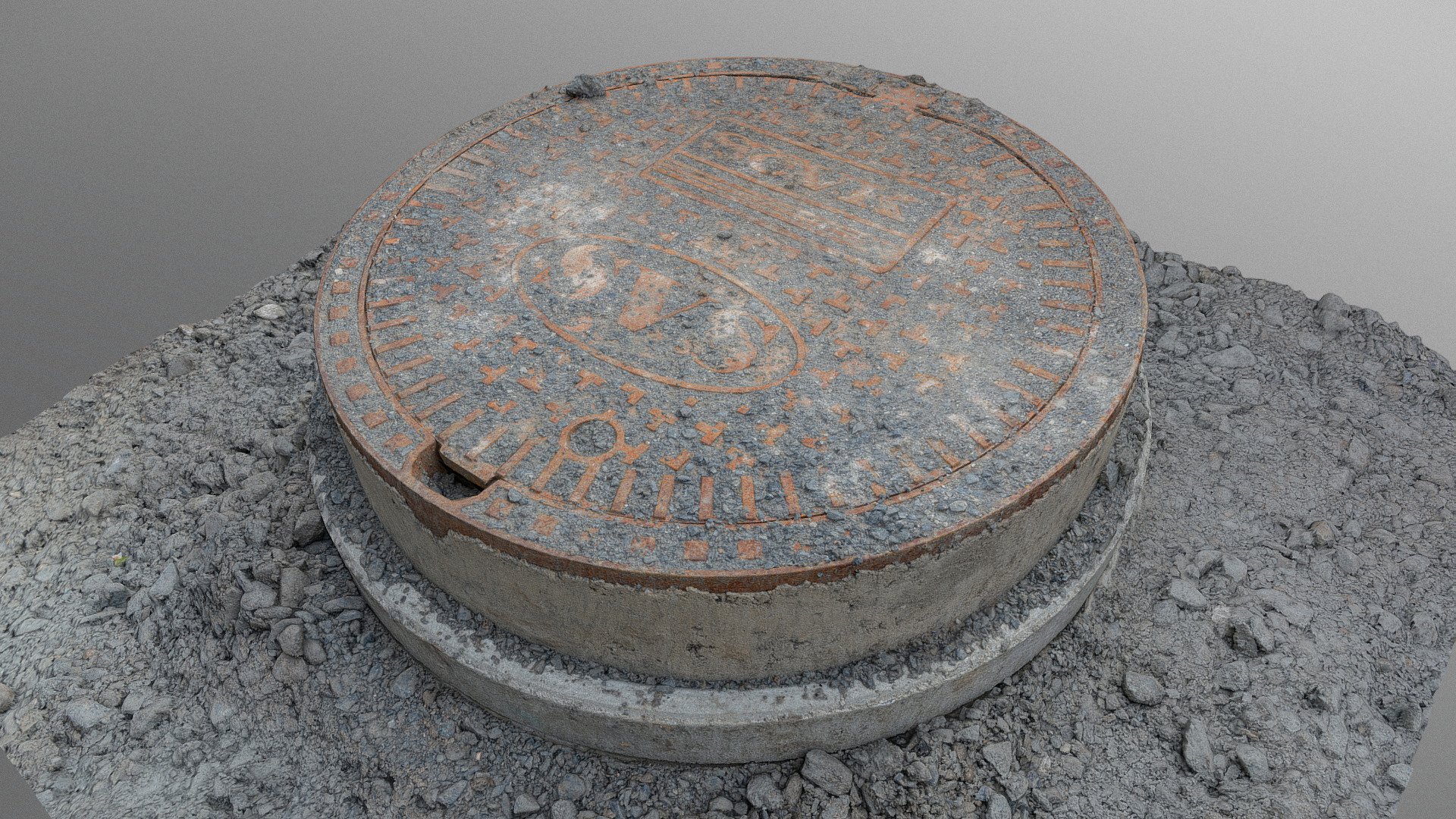 Manhole Sewer hatch cover in gravel 3d model