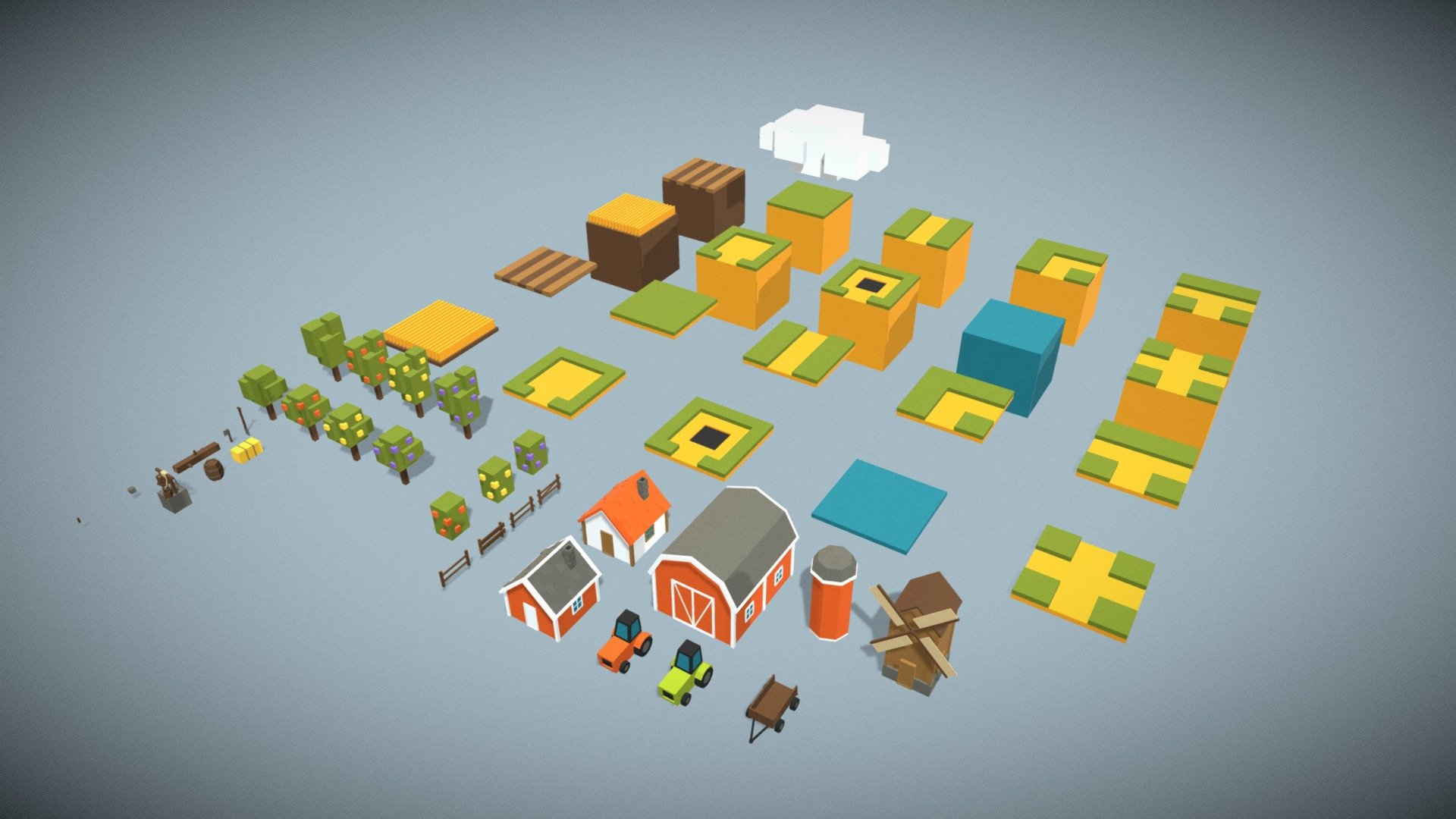 Low poly Farm environment package 3d model