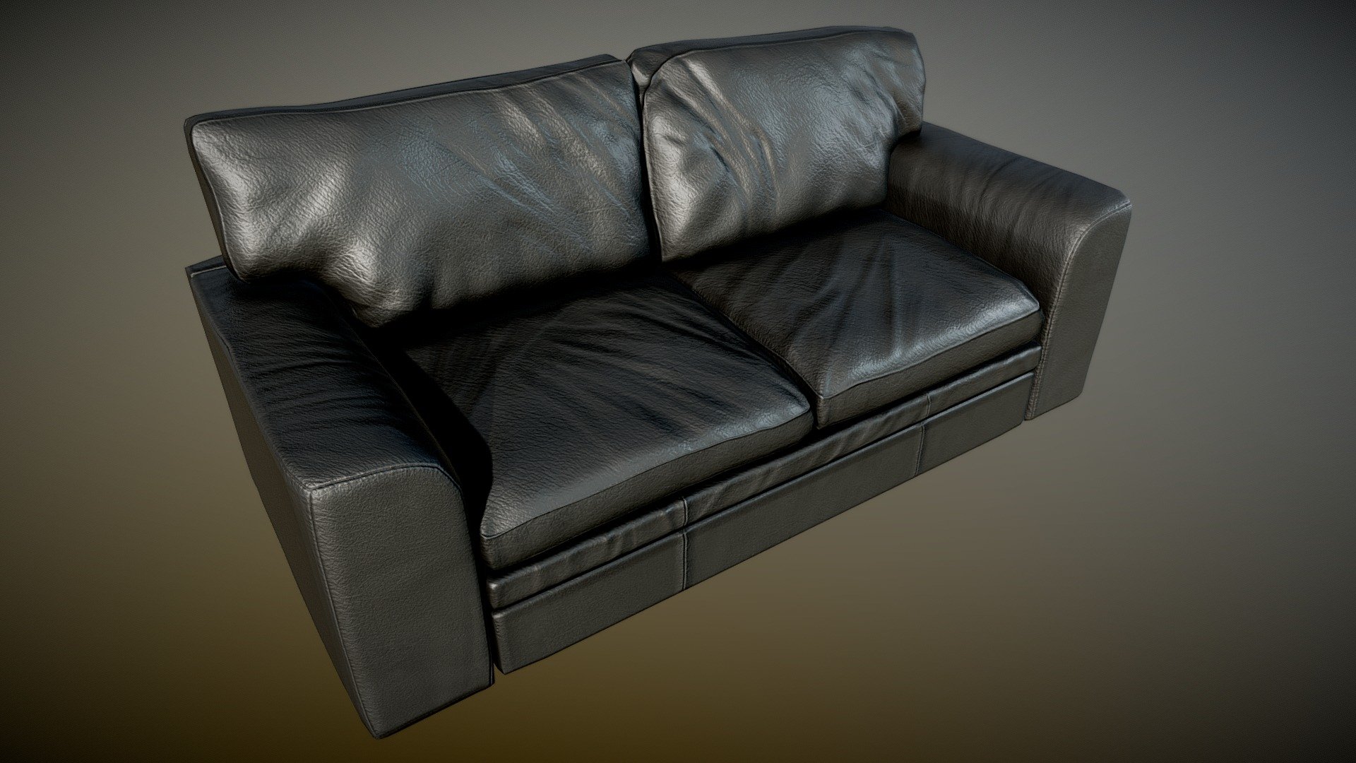 Old Clean Leather Couch Black 3d model