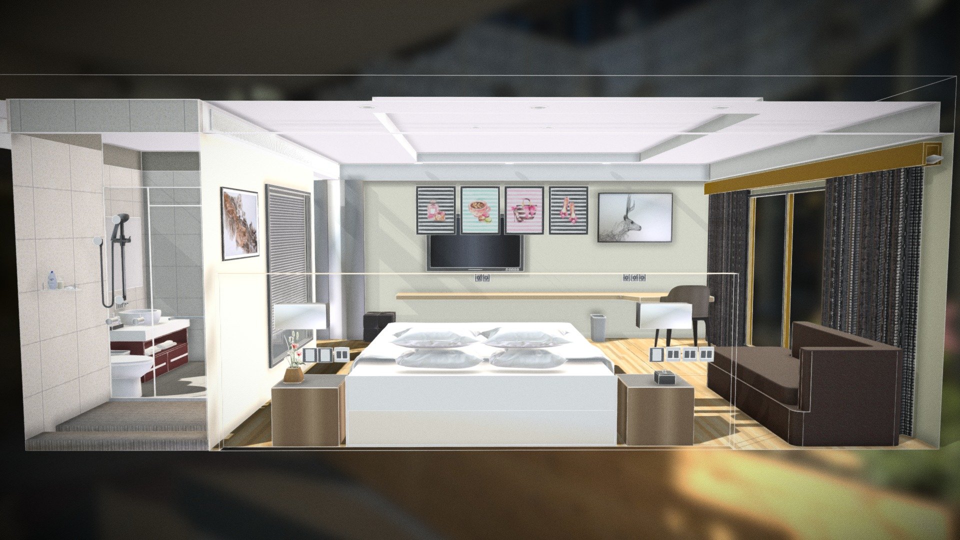 Hotel standard single room 3d model