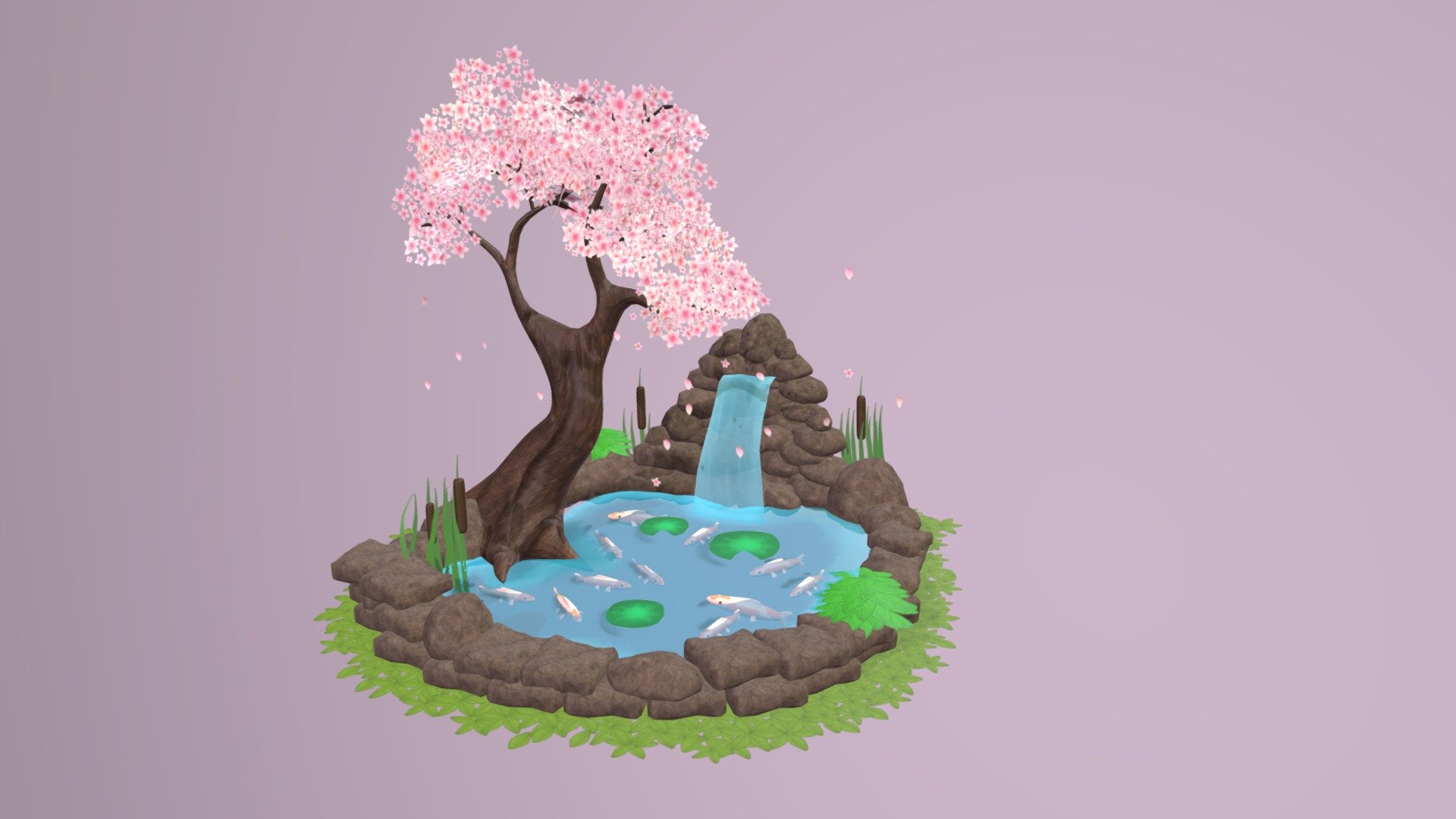 Koi Pond Waterfall 3d model