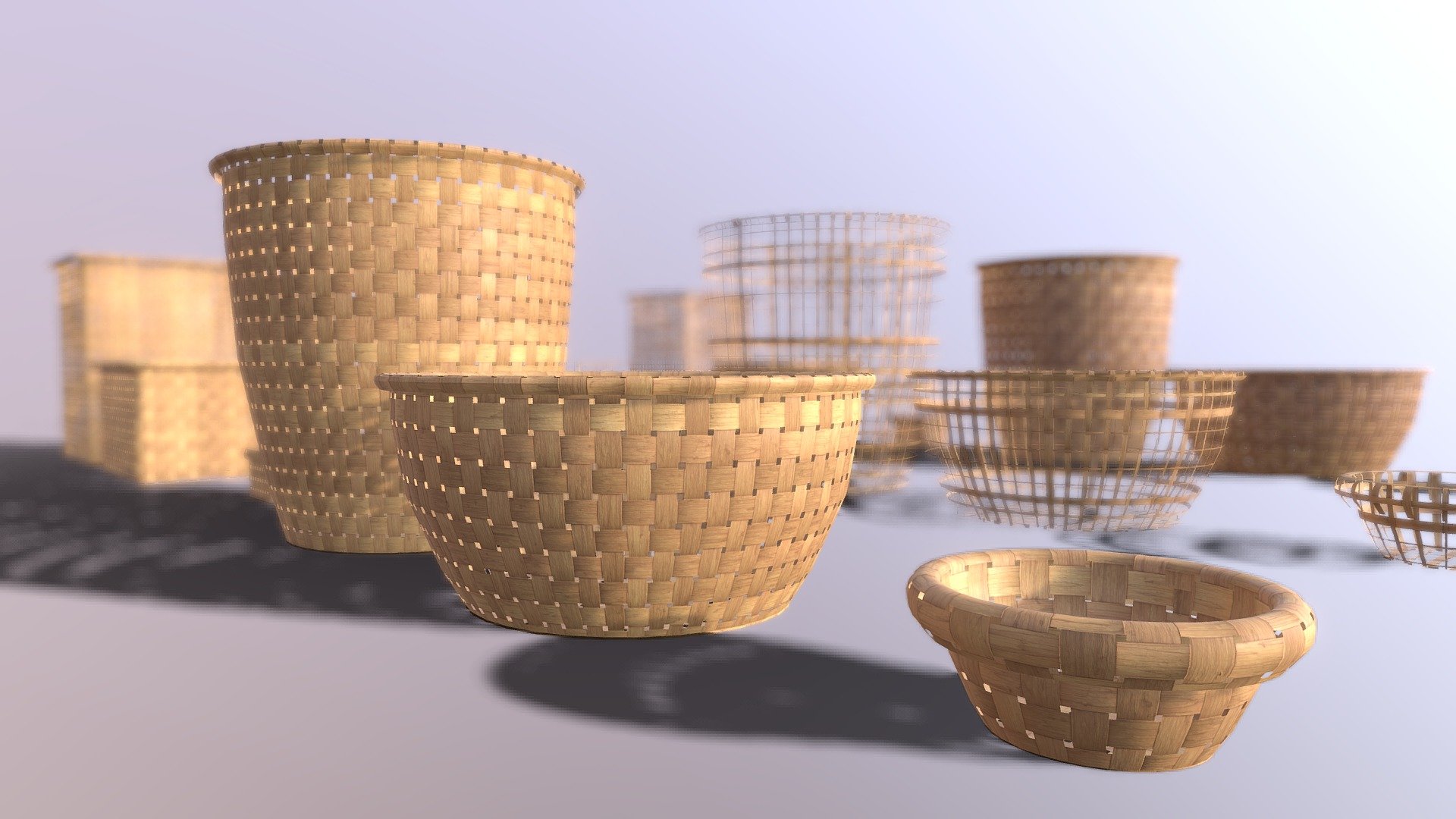 Wicker baskets round and square Pack 4K 3d model