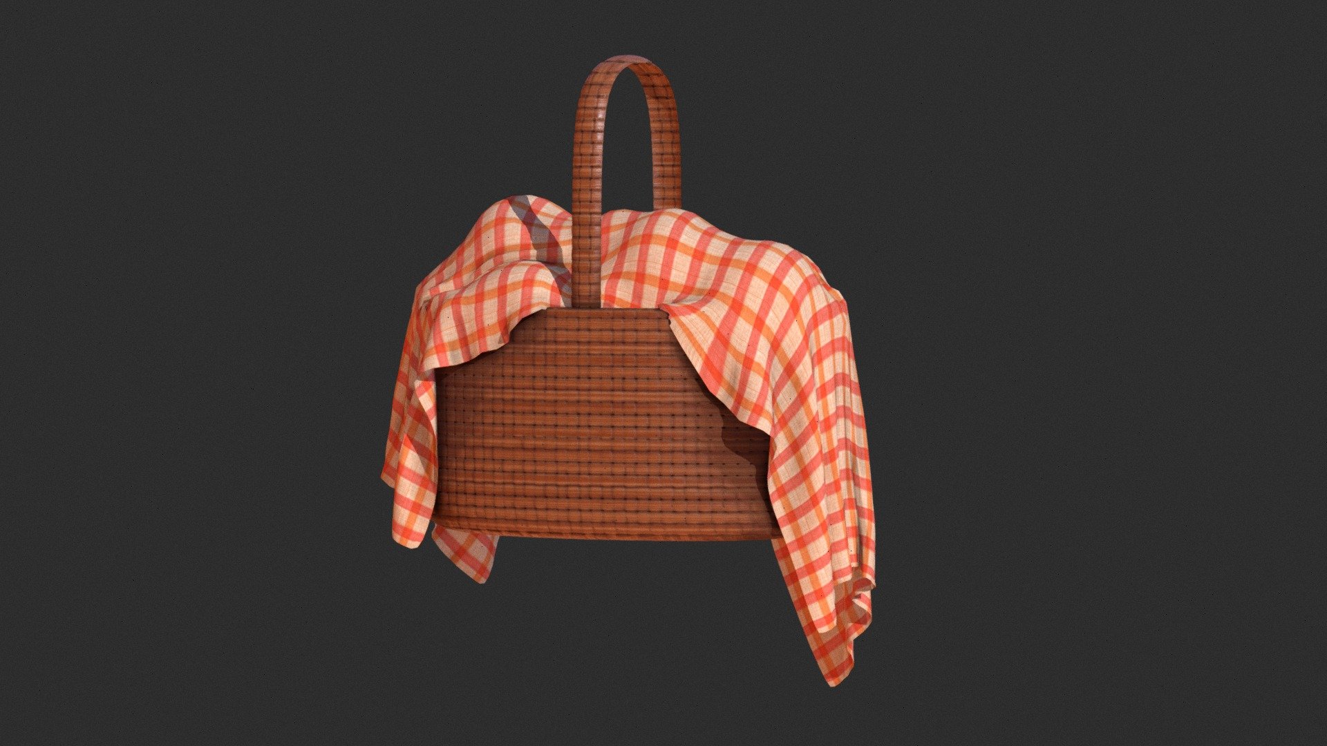 Wicker basket with checkered cloth 3d model