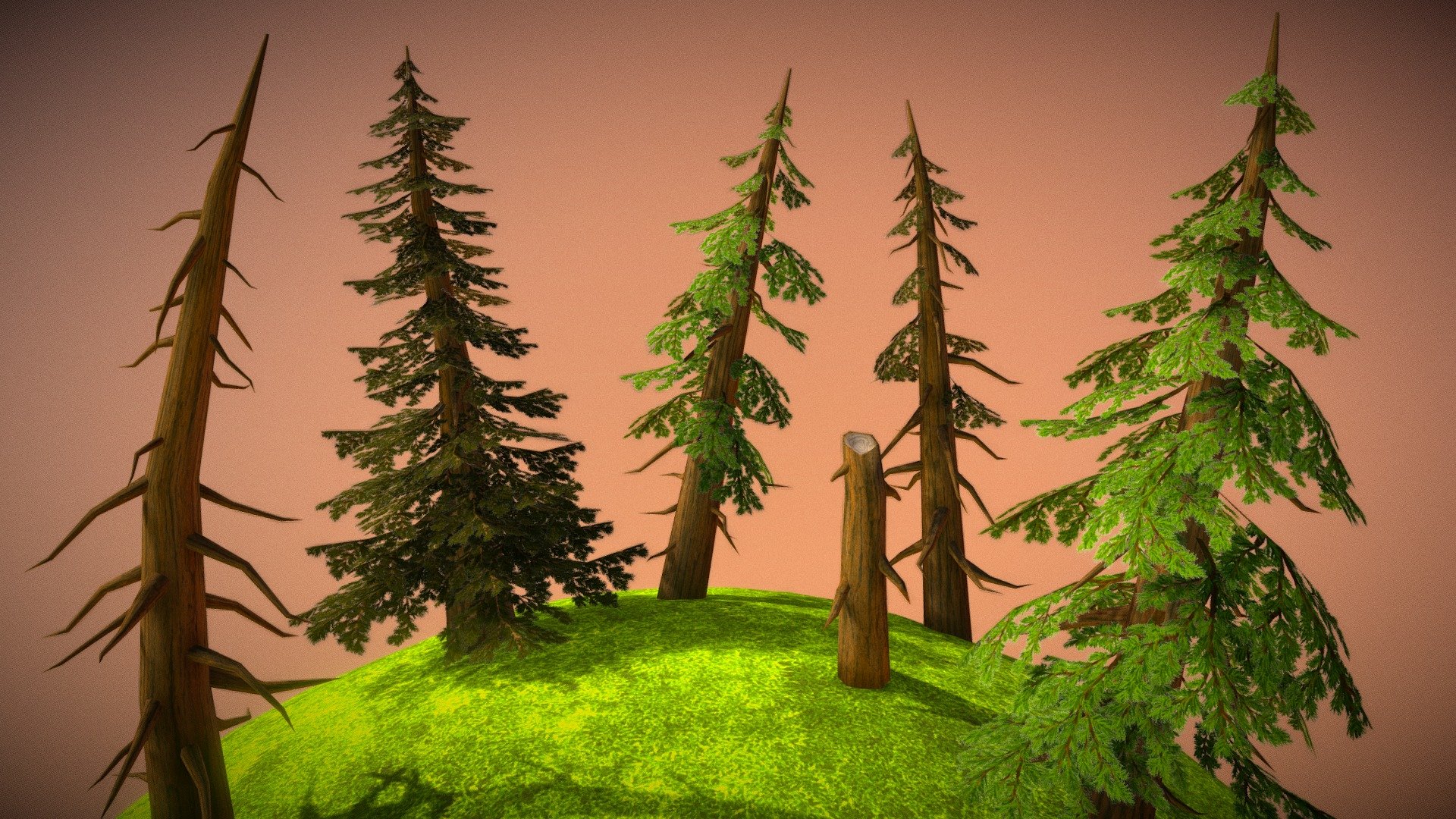 Stylized Cedar trees 3d model