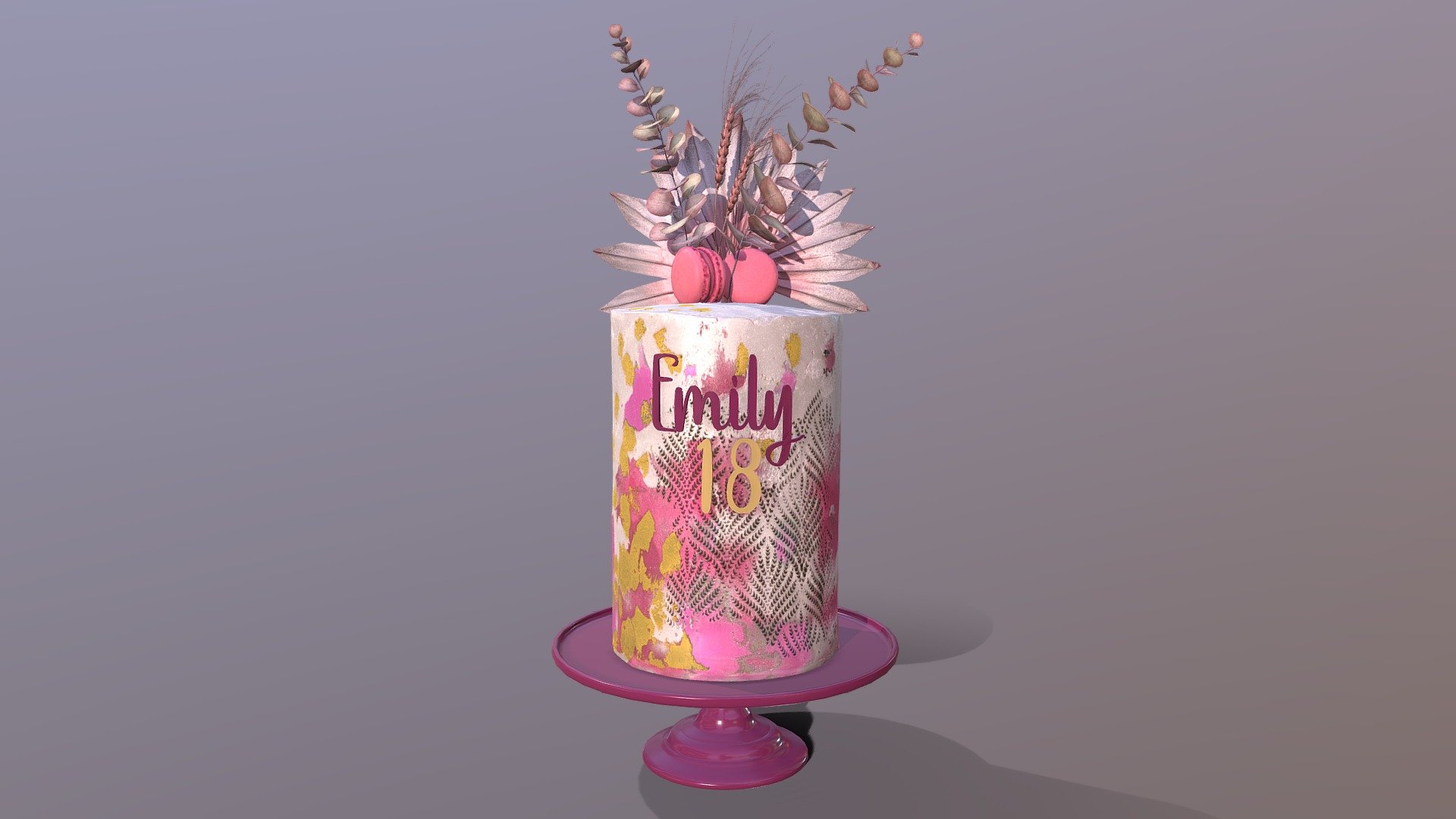 Personalised Luxury Golden Pink Buttercream Cake 3d model