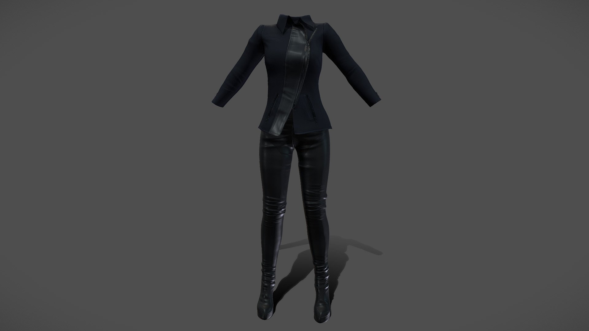 Female Black Leather Pants Boots Jacket Outfit 3d model