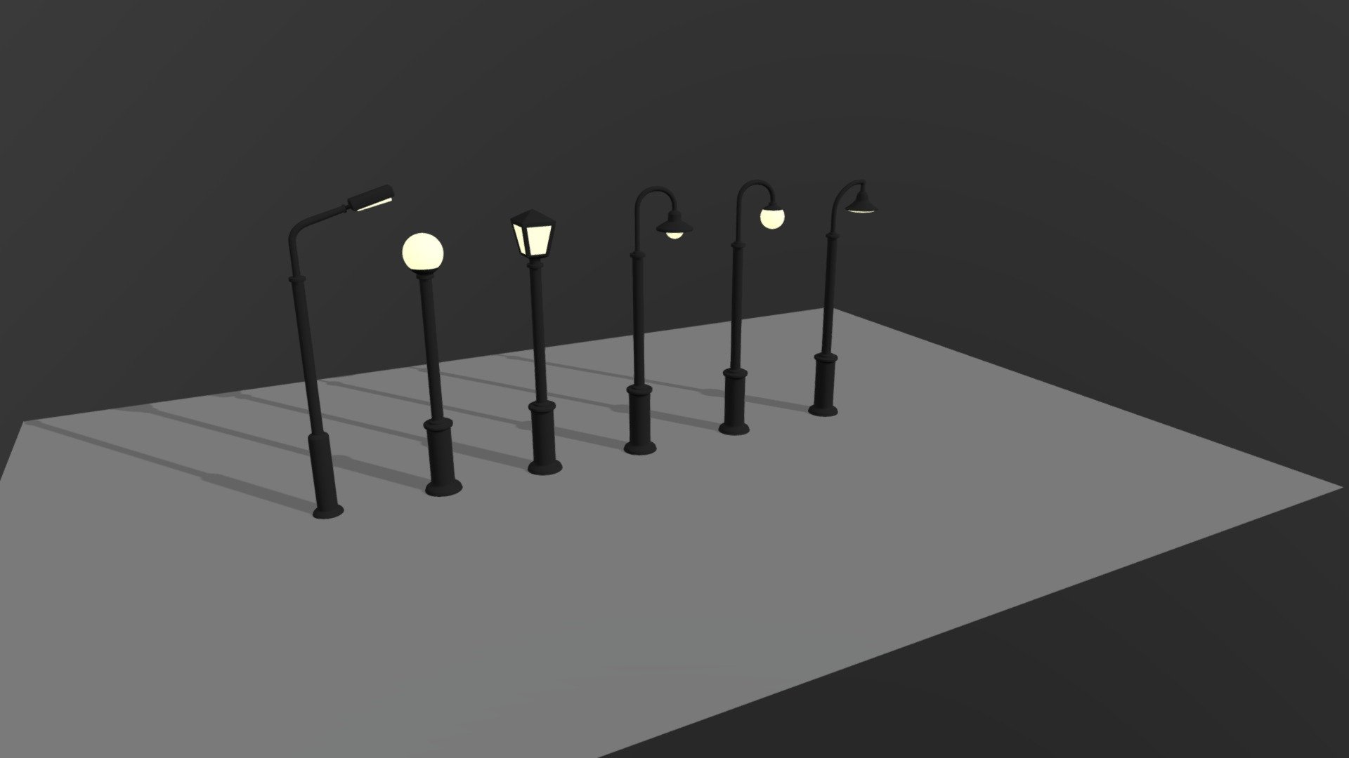 low poly street lamps collection 3d model